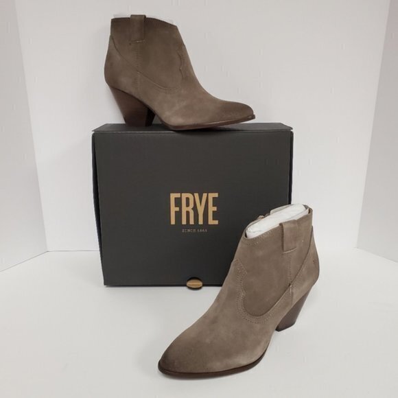 NEW FRYE REINA BOOTIE:TAUPE SUEDE ANKLE BOOTS‎ - Picture 2 of 10